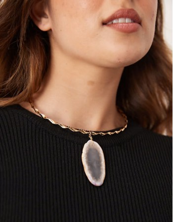 Limited Edition torque choker necklace with semi precious slice stone in gold stone