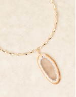 Limited Edition torque choker necklace with semi precious slice stone in gold stone