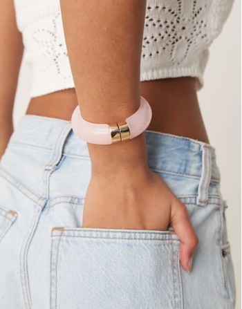 bangle with metal and resin detail in pink