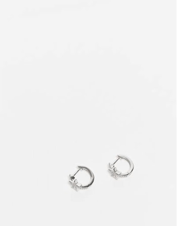 10mm gemset star huggie hoop earrings in sterling silver