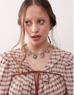 heart charm necklace in burnished silver