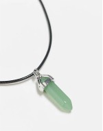 unisex 2 row necklace with faux green gem