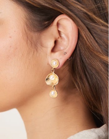 shell drop earrings with pearl detail in gold