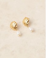 Lost Souls stainless steel 18ct gold plated shell and pearl drop earrings