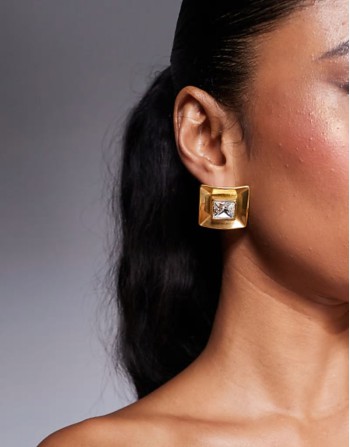 Neck on the Line vintage style embellished square earrings in gold plated