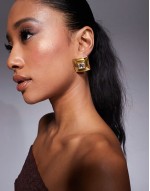 Neck on the Line vintage style embellished square earrings in gold plated