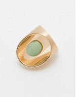 long ring with faux sage stone set in brushed gold