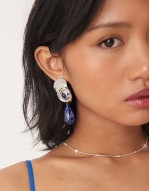 drop earrings in shell faux semi precious design with bead in silver tone