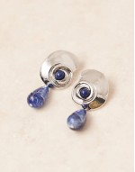 drop earrings in shell faux semi precious design with bead in silver tone