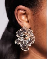 statement floral acrylic stud earrings in clear and 18ct gold plated