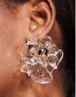 statement floral acrylic stud earrings in clear and 18ct gold plated