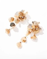 drop earrings with 3D floral design in gold tone