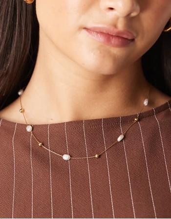 Lost Souls stainless steel 18ct gold plated pearl charm choker necklace