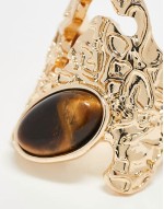 wide textured ring with semi precious style stone set in gold tone