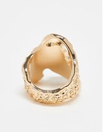 wide textured ring with semi precious style stone set in gold tone