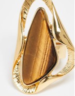Limited Edition 14k gold plated ring with molten design and tigers eye real semi precious stone