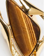Limited Edition 14k gold plated ring with molten design and tigers eye real semi precious stone