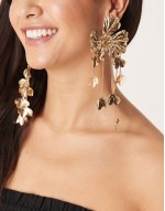 drop earrings in floral tassel design in gold tone