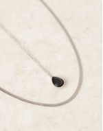 multirow necklace with black crystal in silver