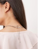 multirow necklace with black crystal in silver