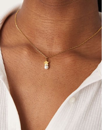 Lost Souls stainless steel 18ct gold plated star and pearl pendant necklace