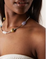 necklace with abstract bead detail in silver tone