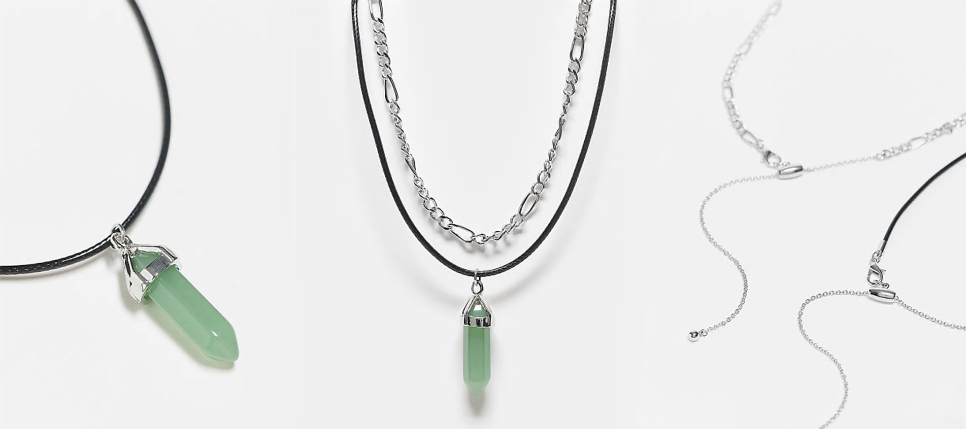unisex 2 row necklace with faux green gem